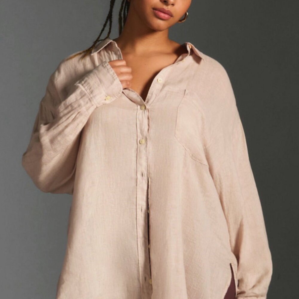 Very Good, Maeve by Anthropologie, Tan Linen Button-down, M